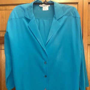 Vintage Salvatore Ferragamo Firenze 100% Silk Blouse - Size 6 Top Jewel Green